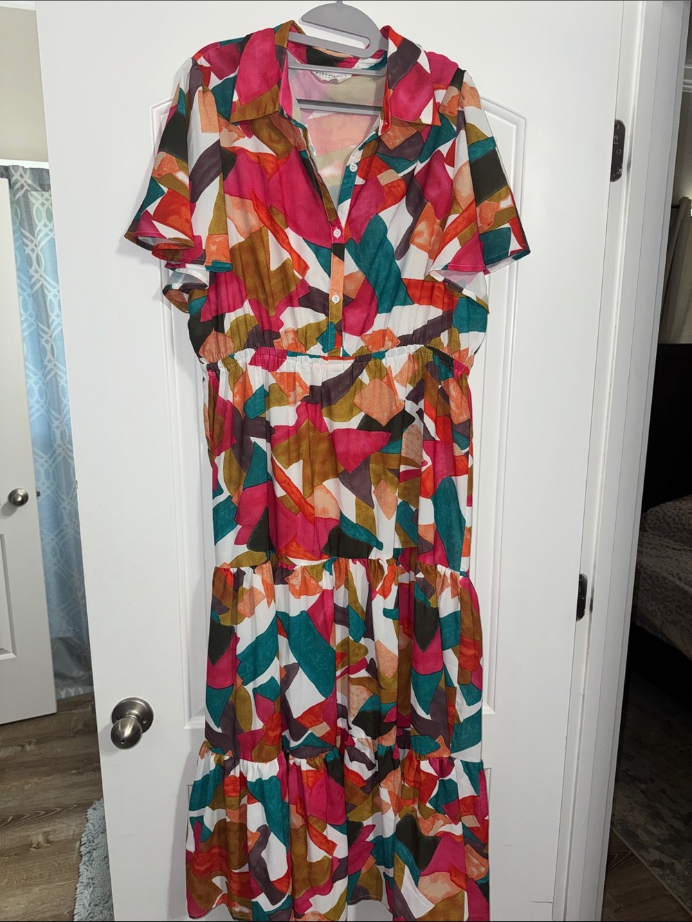 First Love Pink Teal Brown Cream Abstract Maxi Dress